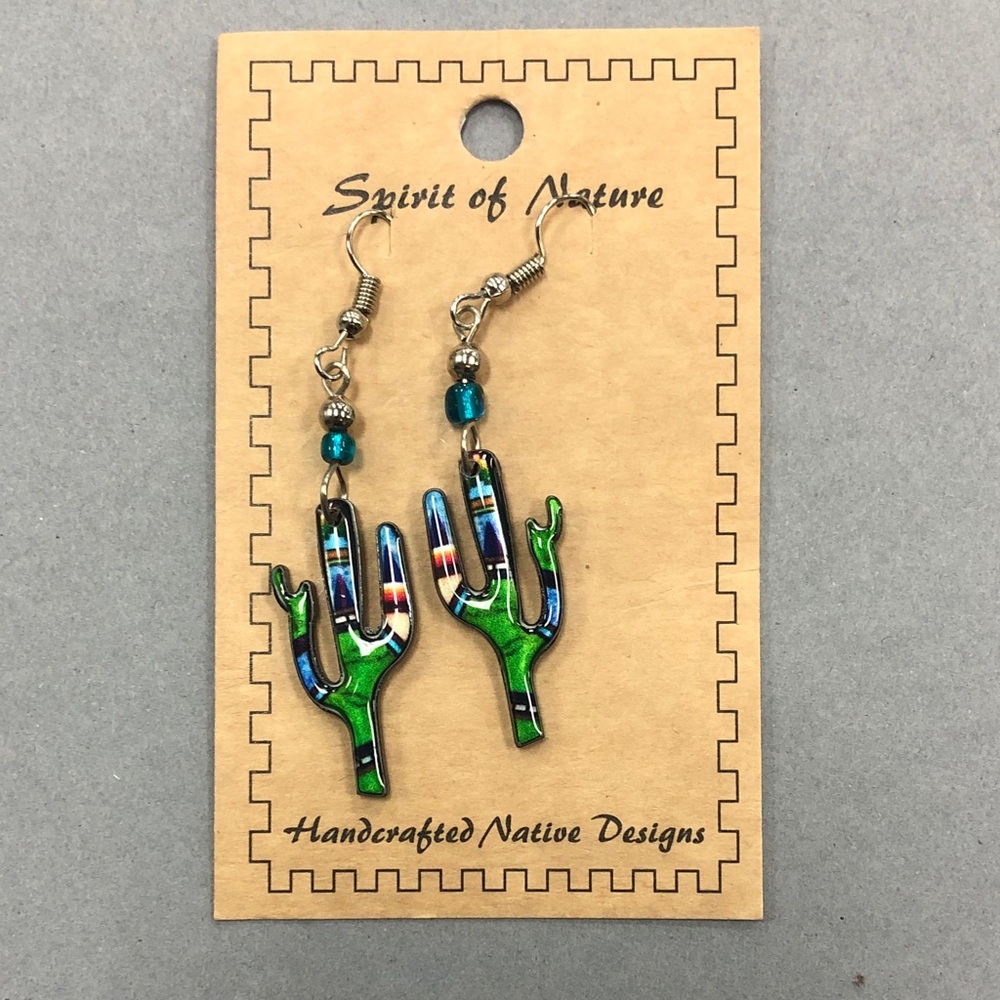 Cactus Dangle Earrings - Green & Blue
